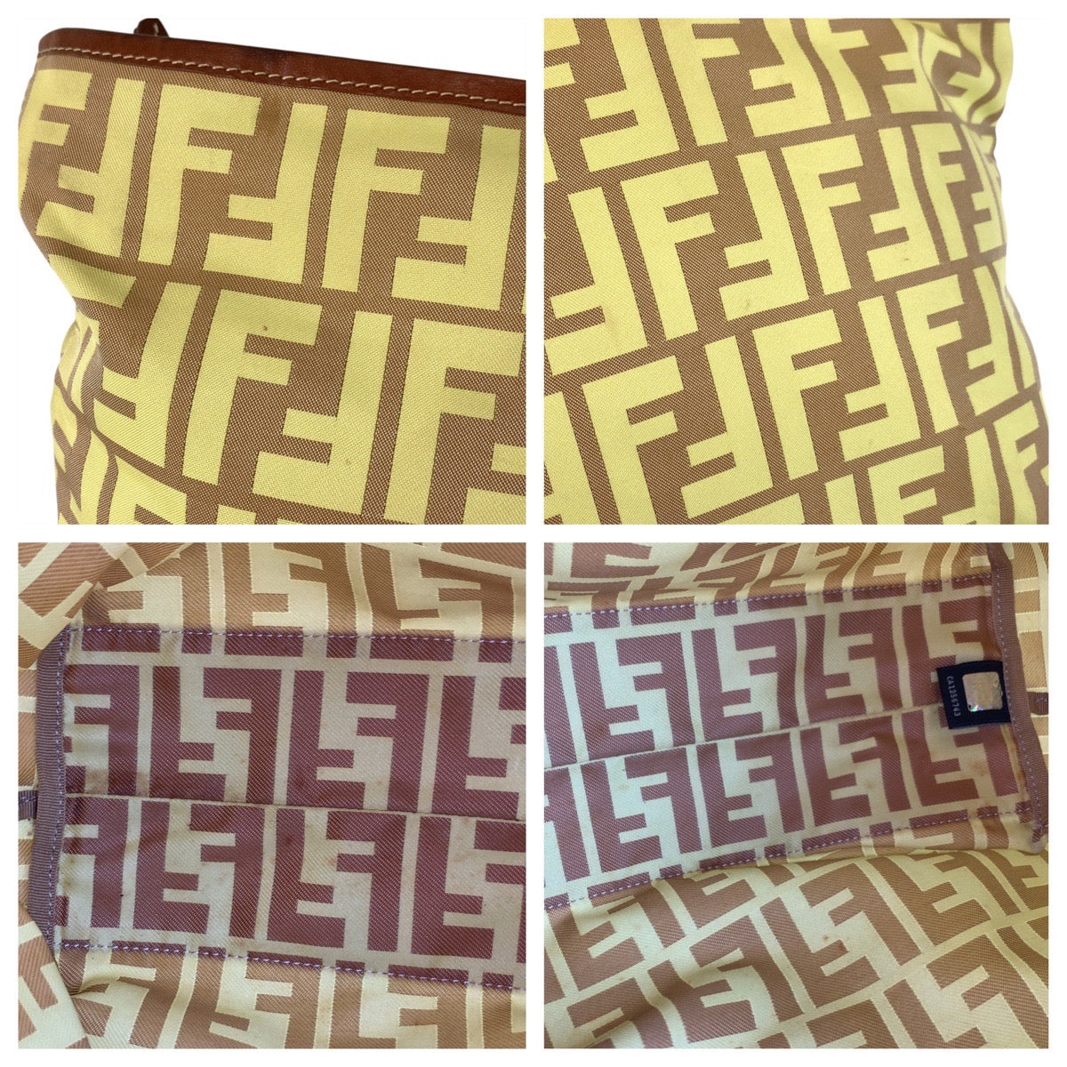 FENDI Tote Bag 8BH198 Nylon Yellow brown Zucca