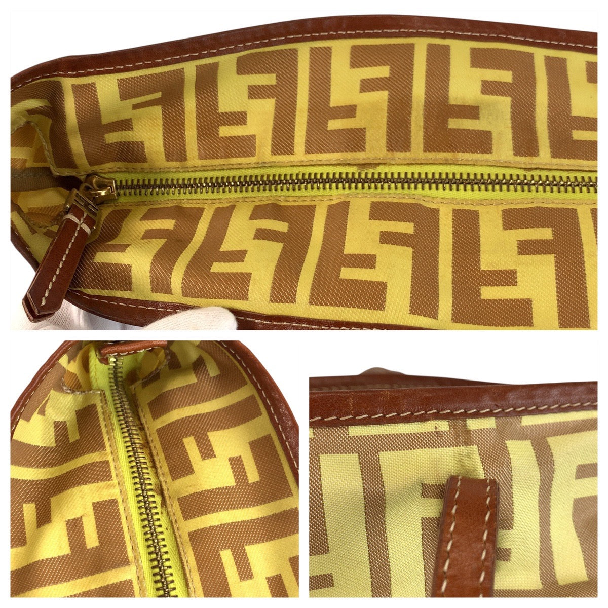 FENDI Tote Bag 8BH198 Nylon Yellow brown Zucca