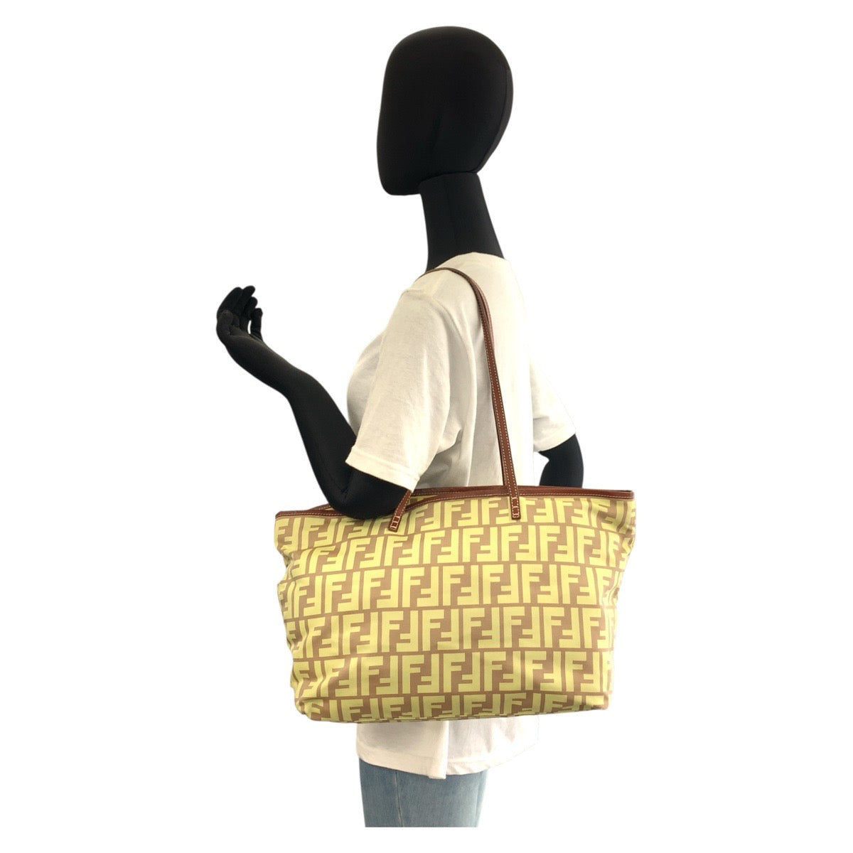 FENDI Tote Bag 8BH198 Nylon Yellow brown Zucca
