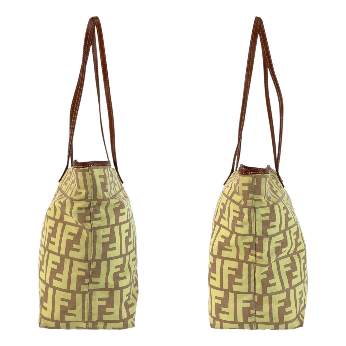 FENDI Tote Bag 8BH198 Nylon Yellow brown Zucca