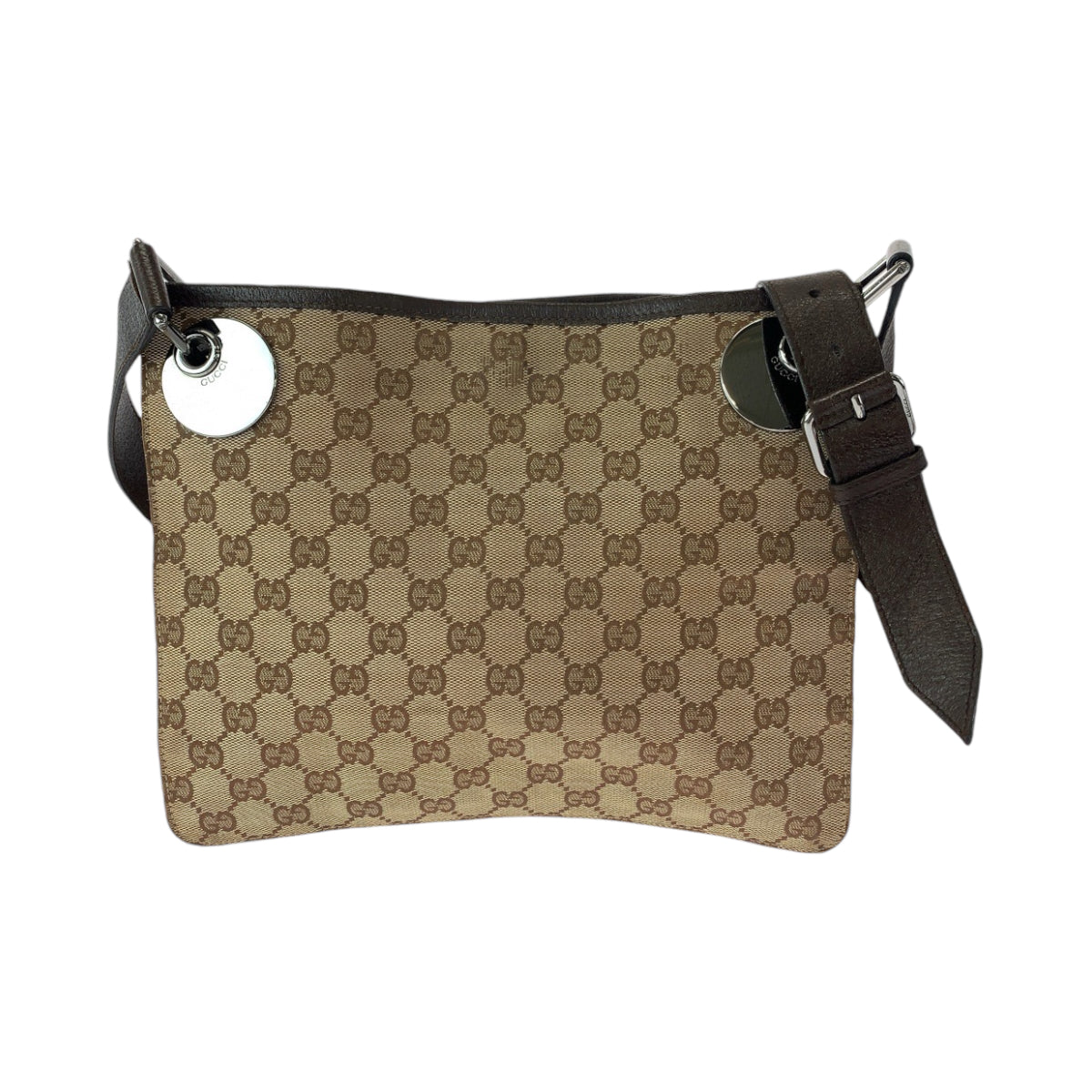GUCCI Shoulder Bag 120841 GG canvas Brown Silver Metal