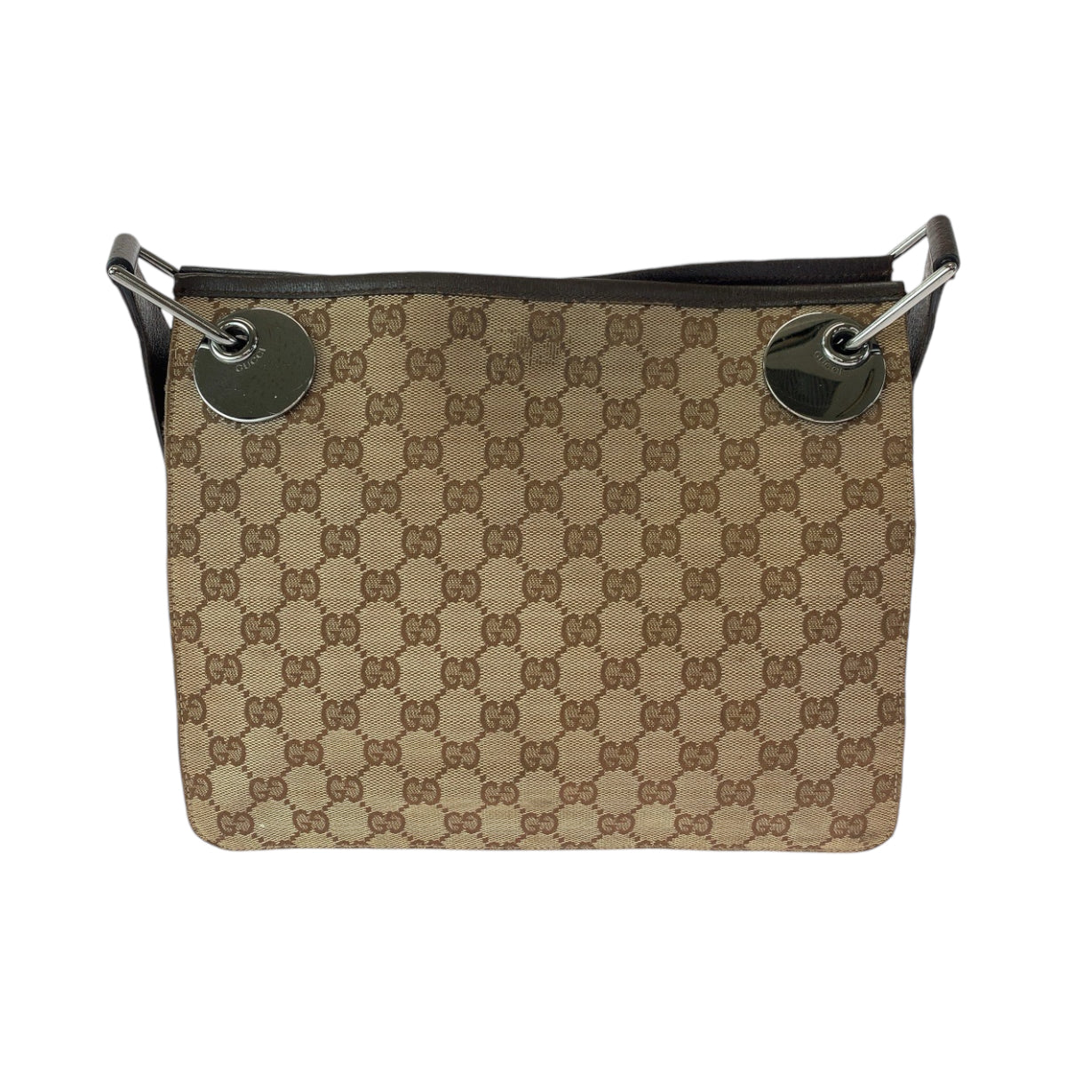 GUCCI Shoulder Bag 120841 GG canvas Brown Silver Metal