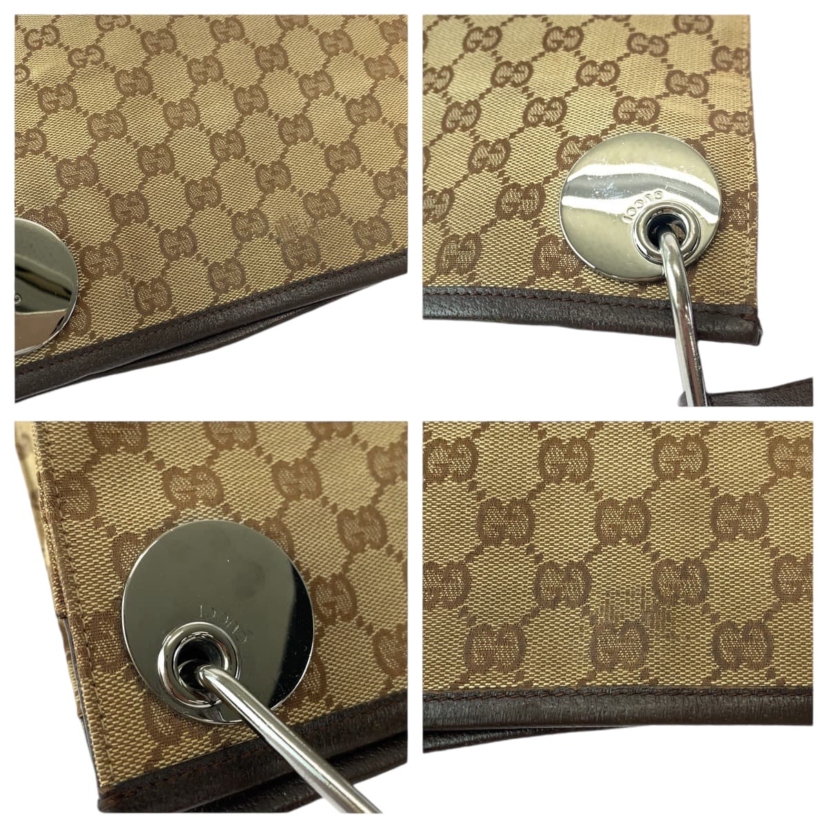 GUCCI Shoulder Bag 120841 GG canvas Brown Silver Metal