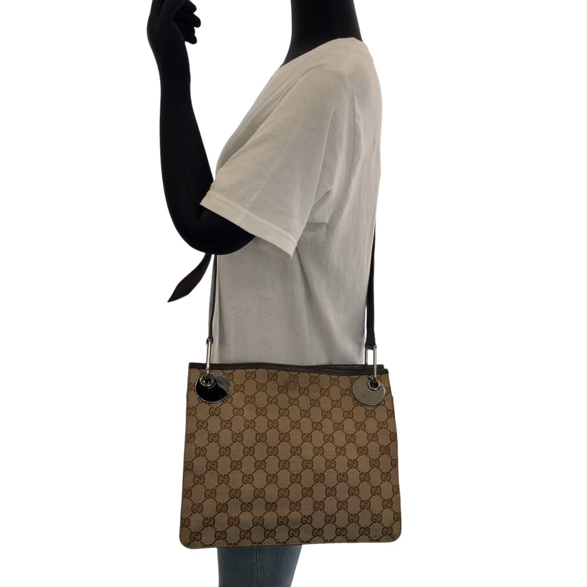 GUCCI Shoulder Bag 120841 GG canvas Brown Silver Metal
