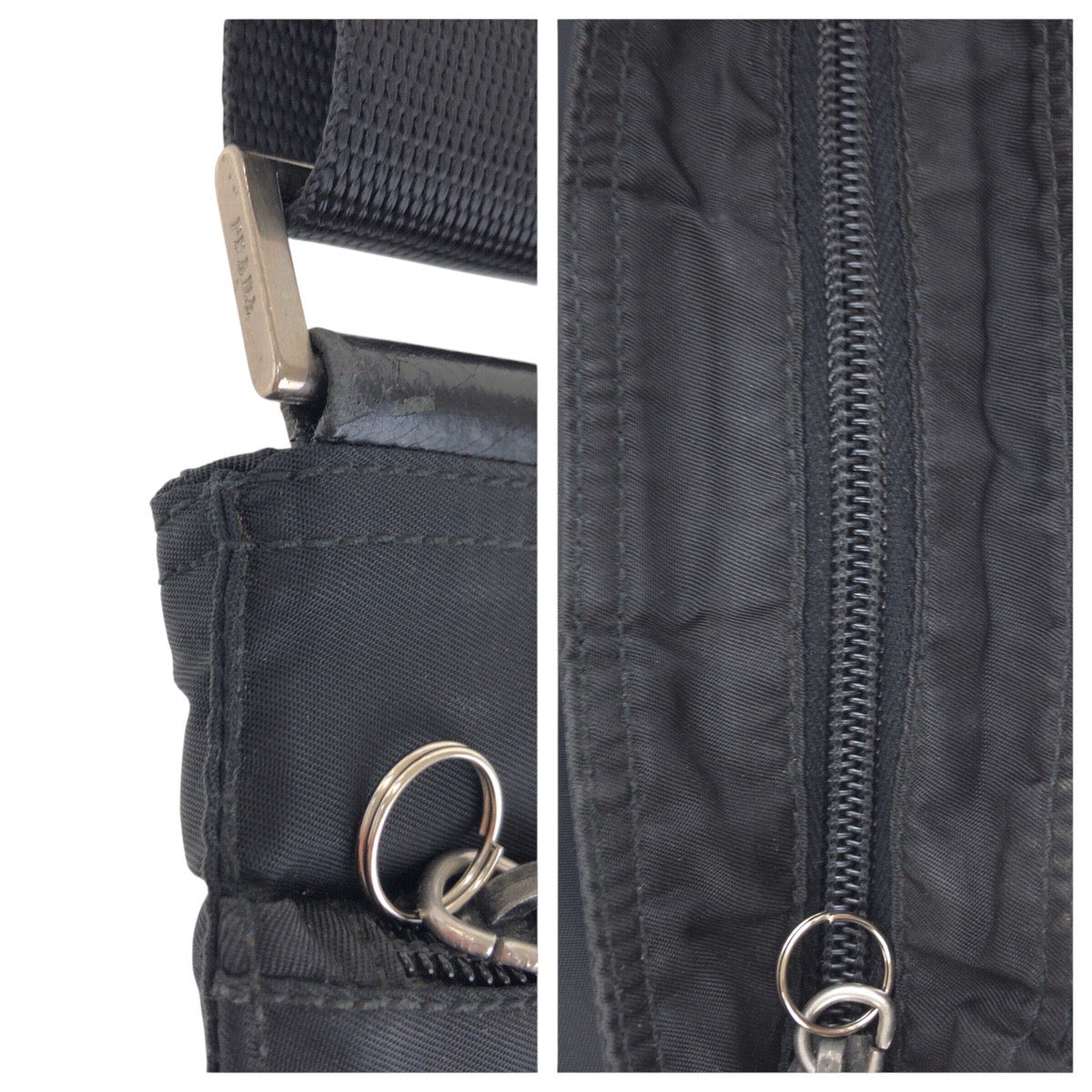 PRADA Shoulder Bag Nylon Black SilverMetal Test Triangle With logo