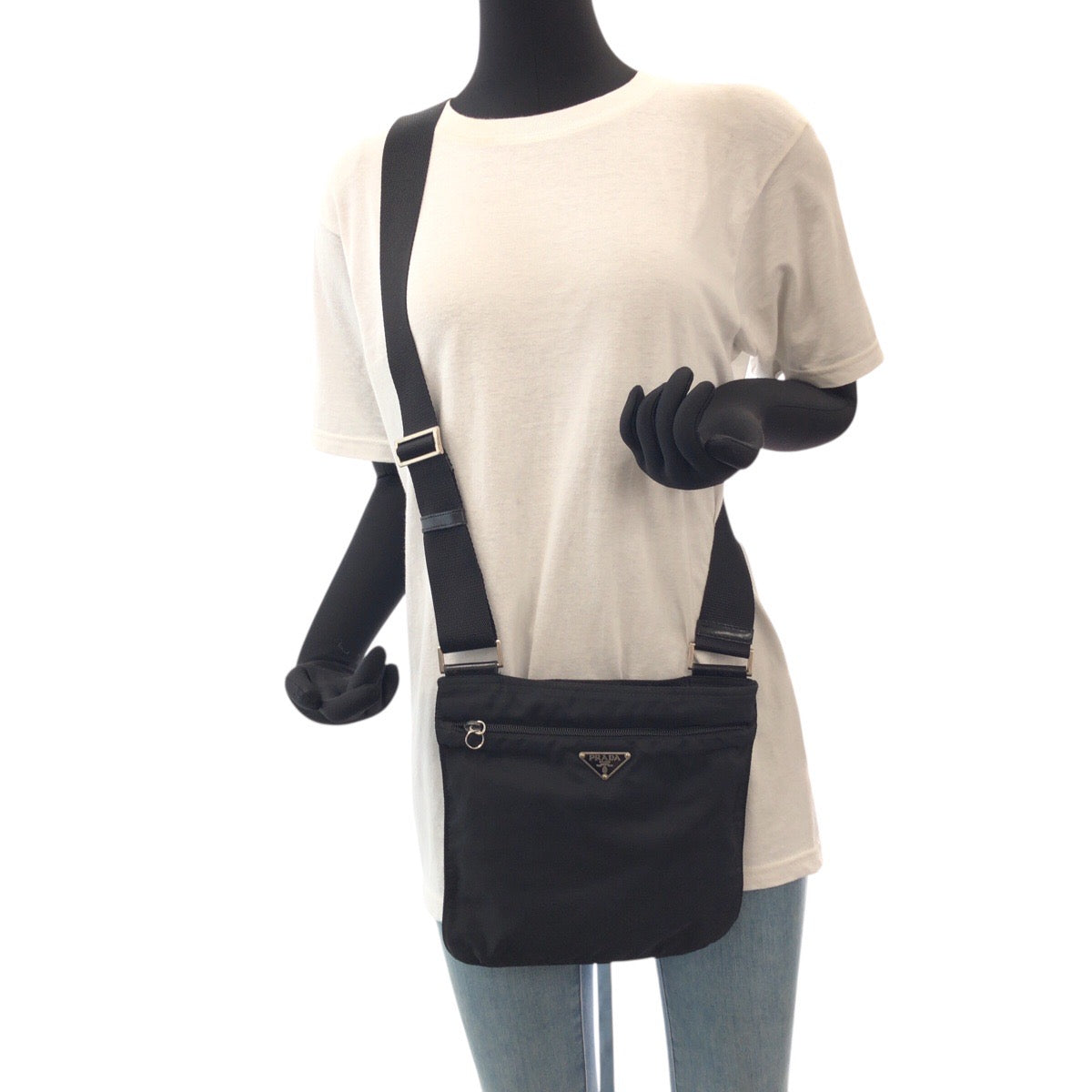 PRADA Shoulder Bag Nylon Black SilverMetal Test Triangle With logo