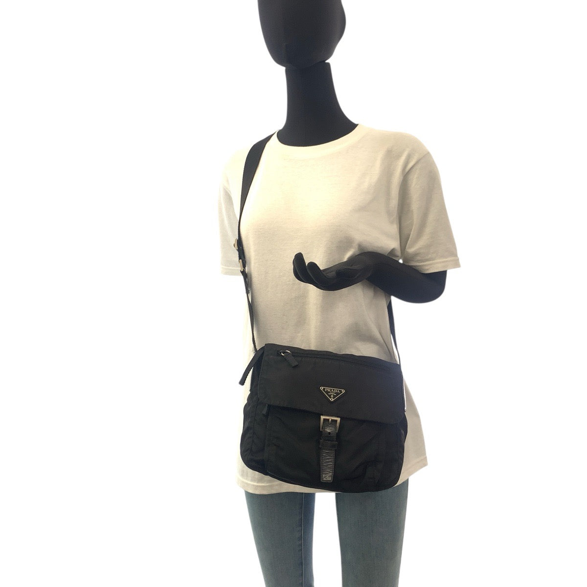 PRADA Shoulder Bag Nylon black Test Triangle With logo