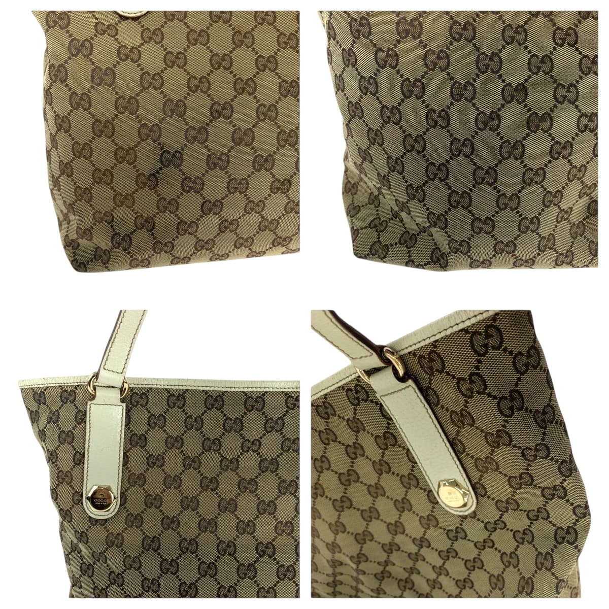 GUCCI Tote Bag 153009 GG canvas Beige White Gold Metal