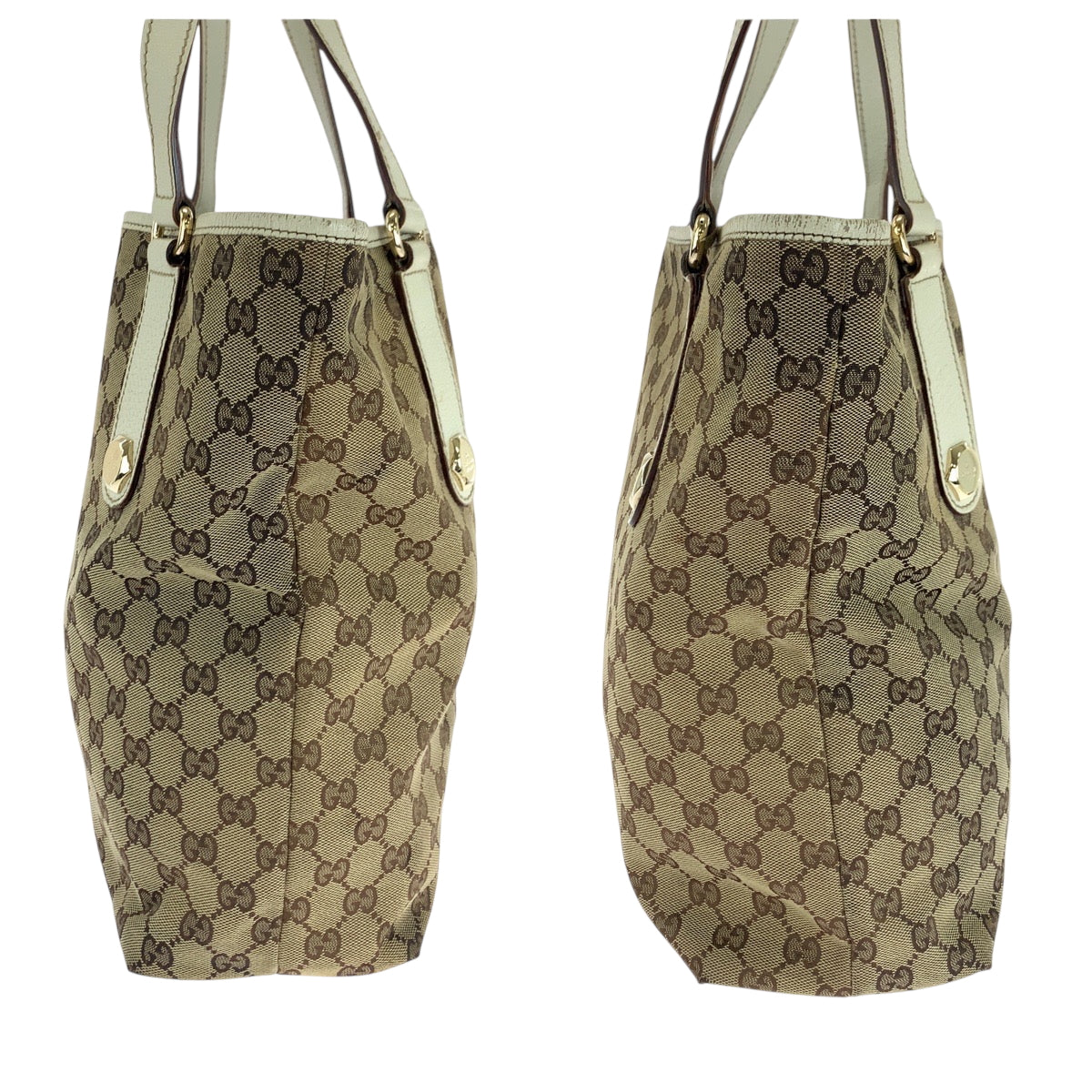 GUCCI Tote Bag 153009 GG canvas Beige White Gold Metal