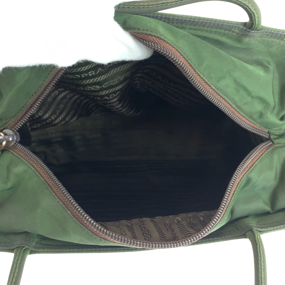 PRADA Tote Bag Nylon Khaki SilverMetal Test Triangle With logo