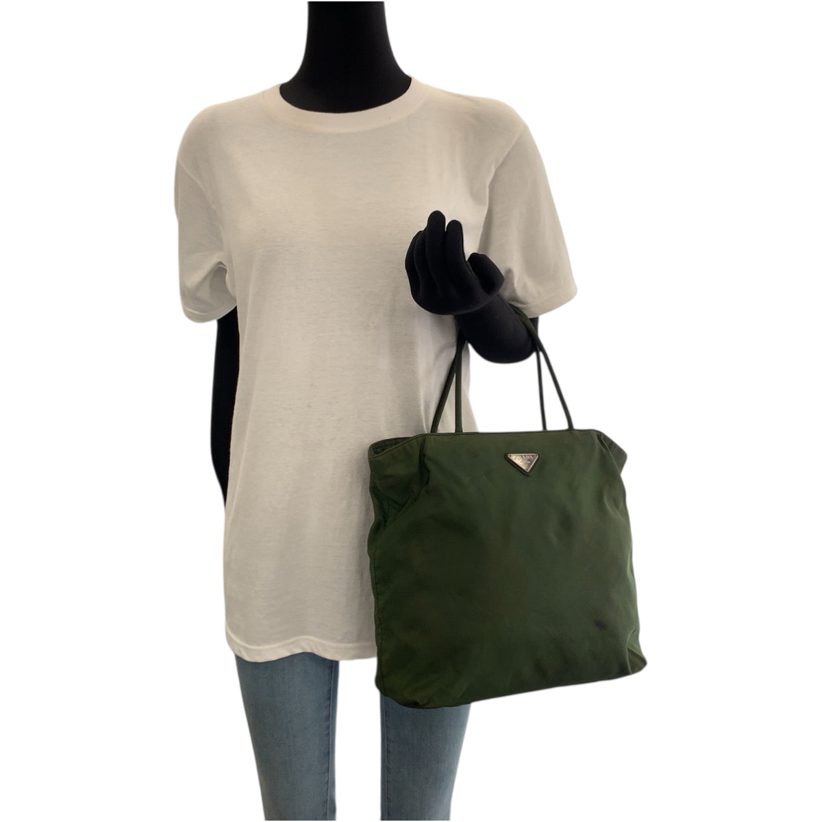 PRADA Tote Bag Nylon Khaki SilverMetal Test Triangle With logo