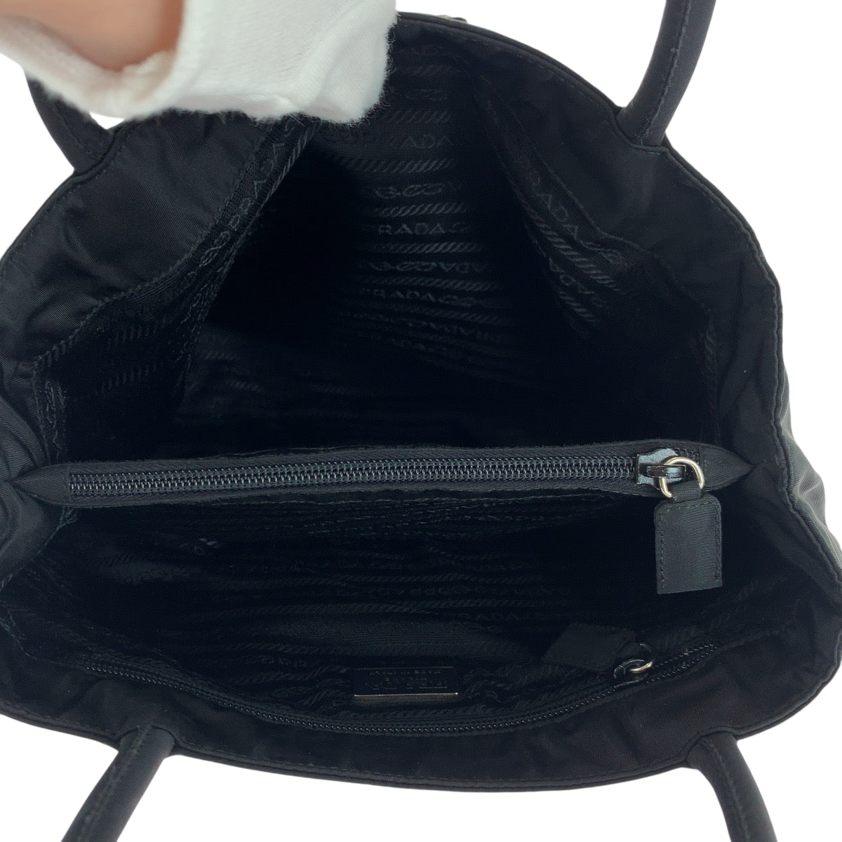 PRADA Tote Bag Nylon Black SilverMetal Test Triangle With logo