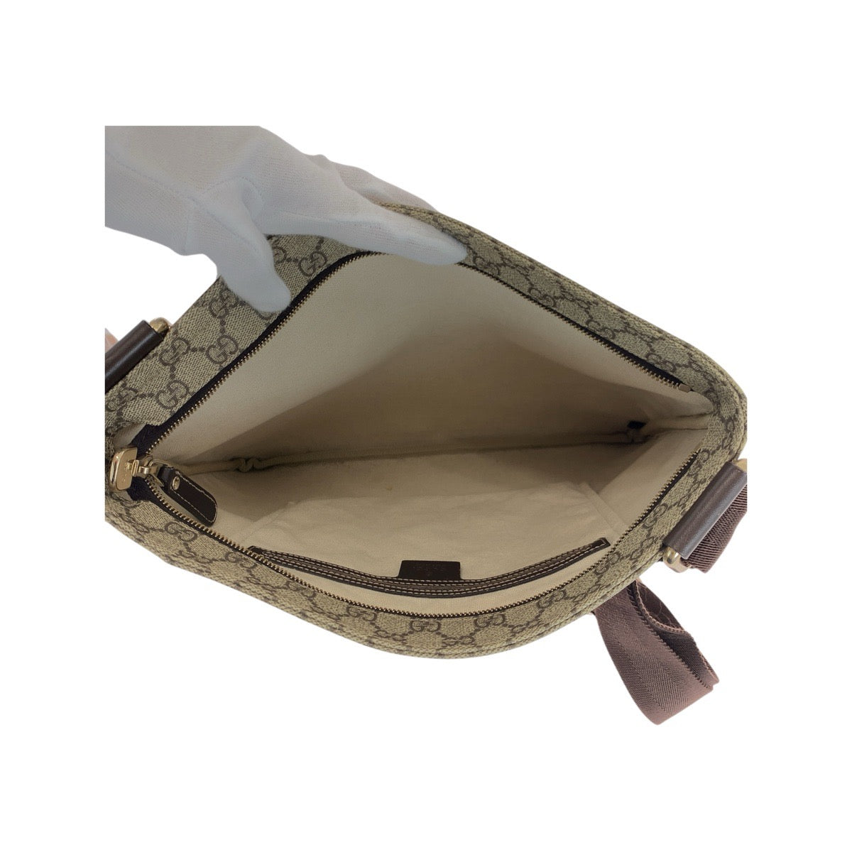 GUCCI Shoulder Bag 201446 GG Supreme Canvas Beige Brown Gold Metal