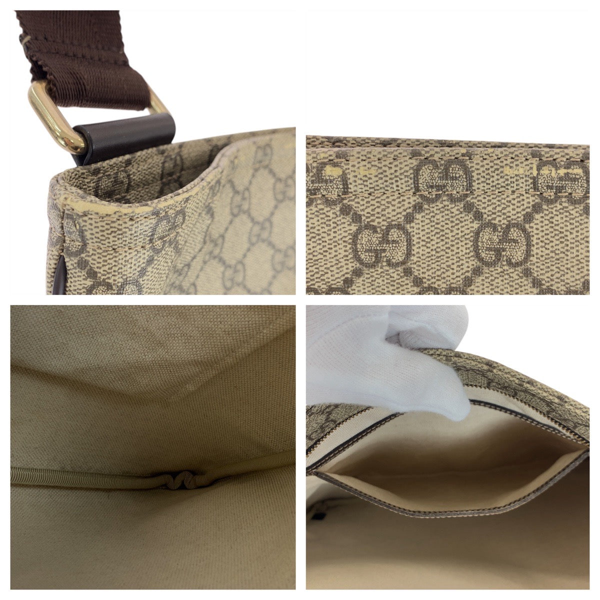 GUCCI Shoulder Bag 201446 GG Supreme Canvas Beige Brown Gold Metal