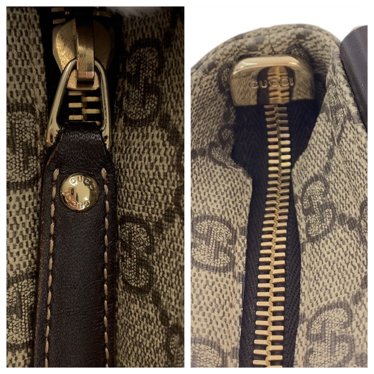 GUCCI Shoulder Bag 201446 GG Supreme Canvas Beige Brown Gold Metal