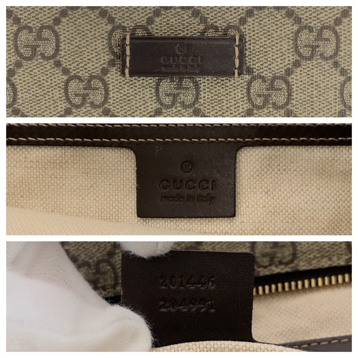 GUCCI Shoulder Bag 201446 GG Supreme Canvas Beige Brown Gold Metal