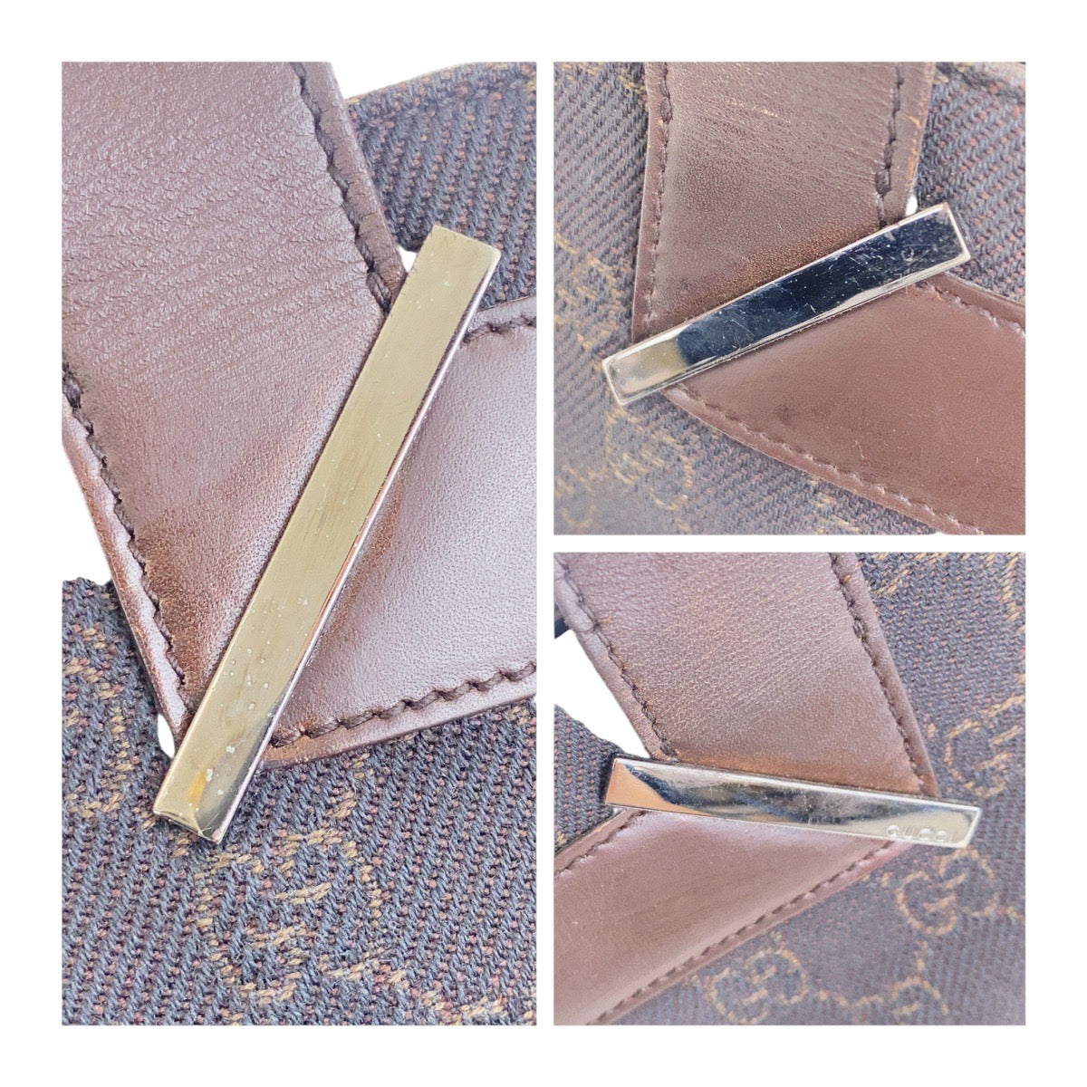 GUCCI Tote Bag 73983 GG canvas Brown Silver Metal