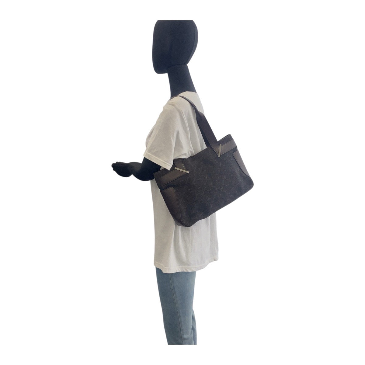 GUCCI Tote Bag 73983 GG canvas Brown Silver Metal