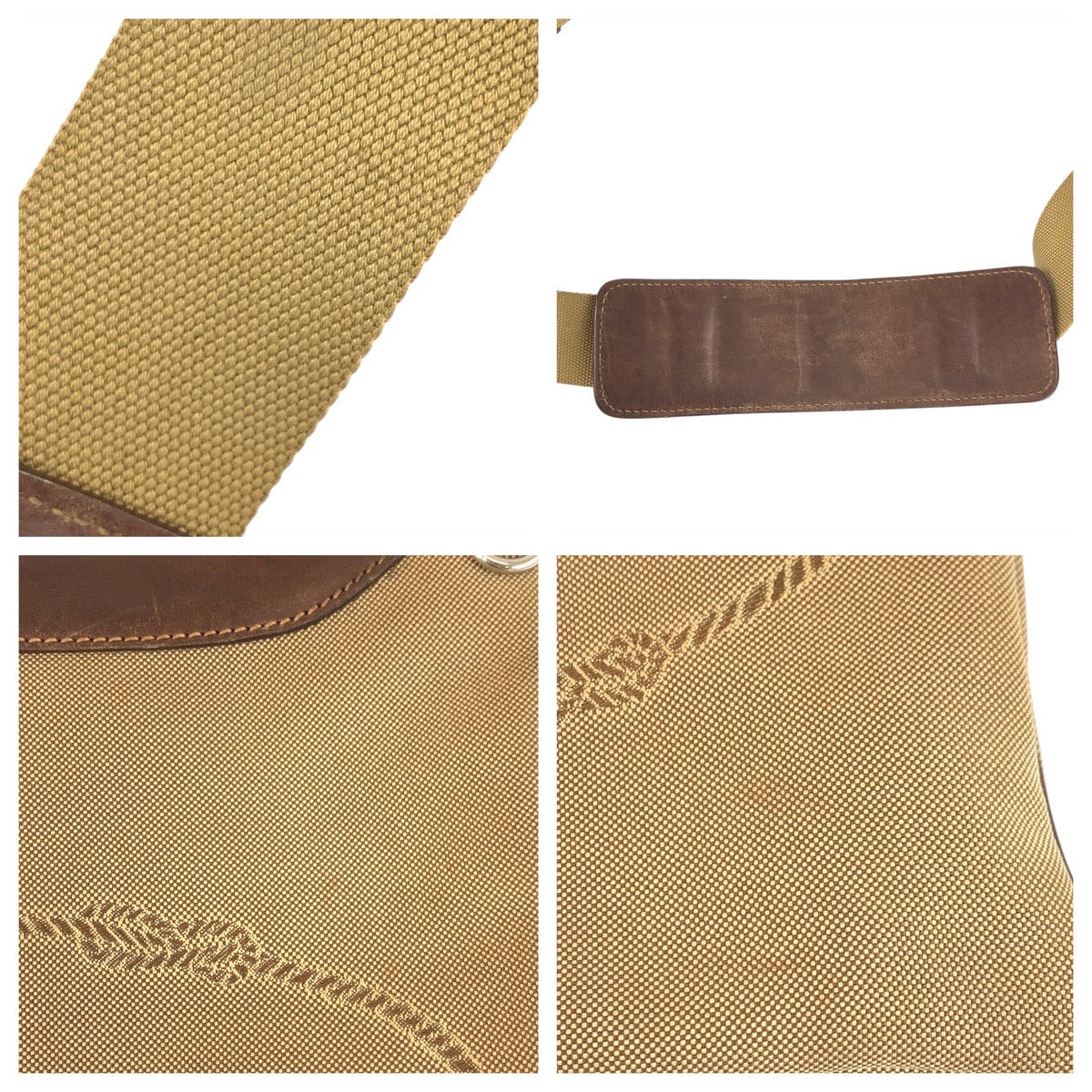 PRADA Shoulder Bag canvas Beige Brown SilverMetal Logo jacquard