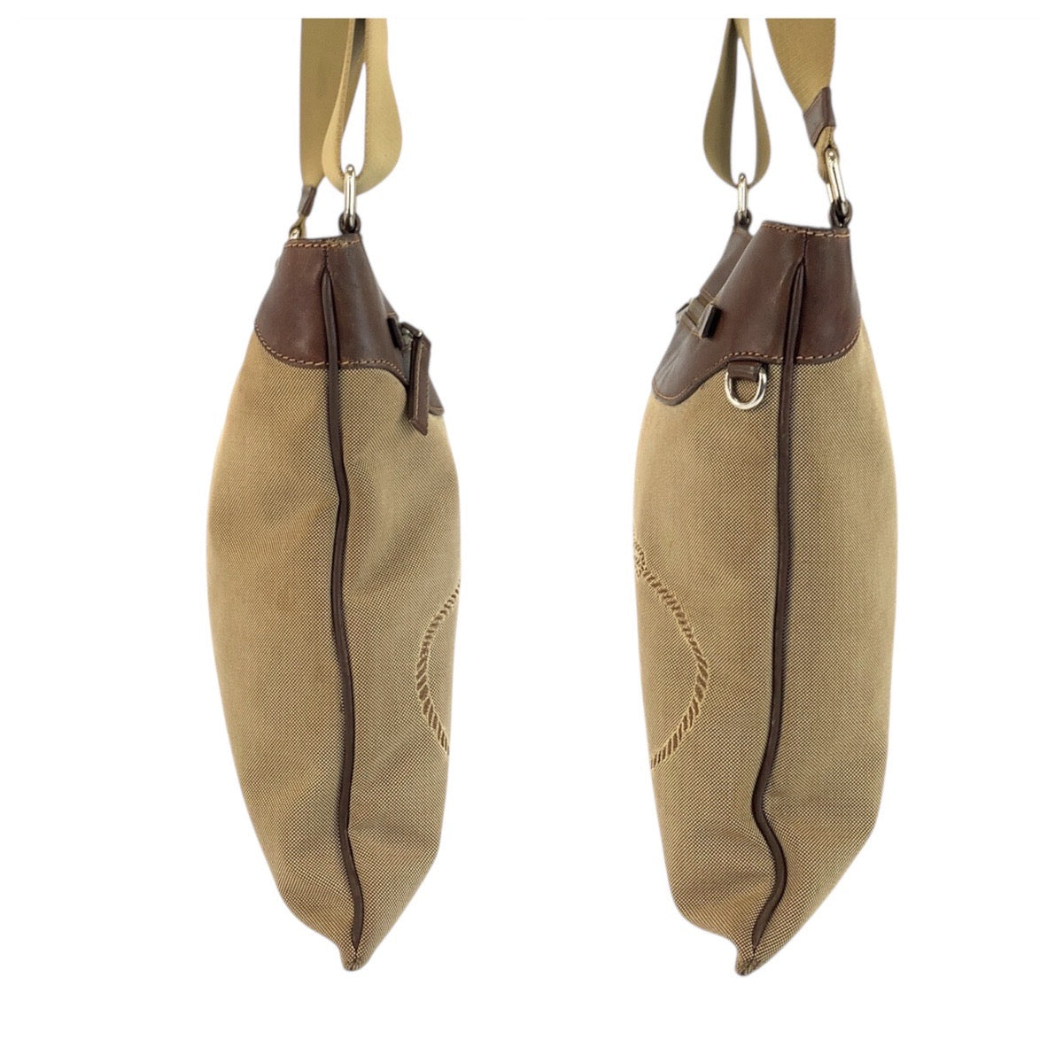 PRADA Shoulder Bag canvas Beige Brown SilverMetal Logo jacquard
