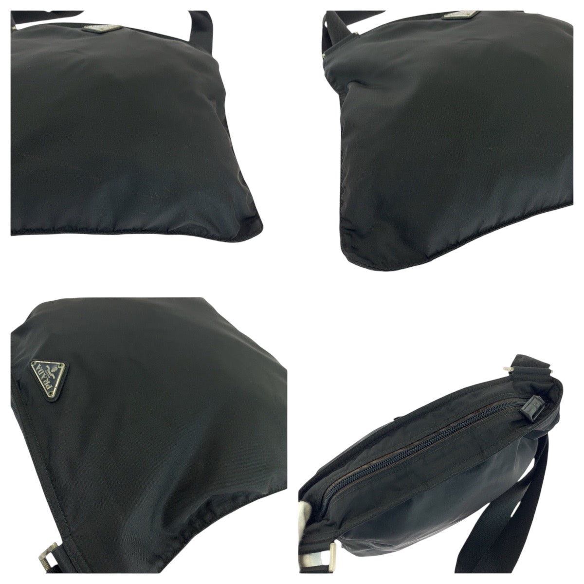 PRADA Shoulder Bag Nylon Black SilverMetal Test Triangle With logo