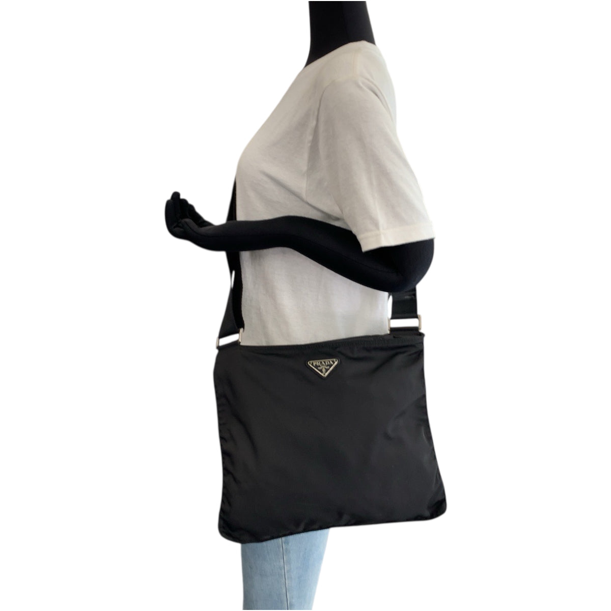 PRADA Shoulder Bag Nylon Black SilverMetal Test Triangle With logo