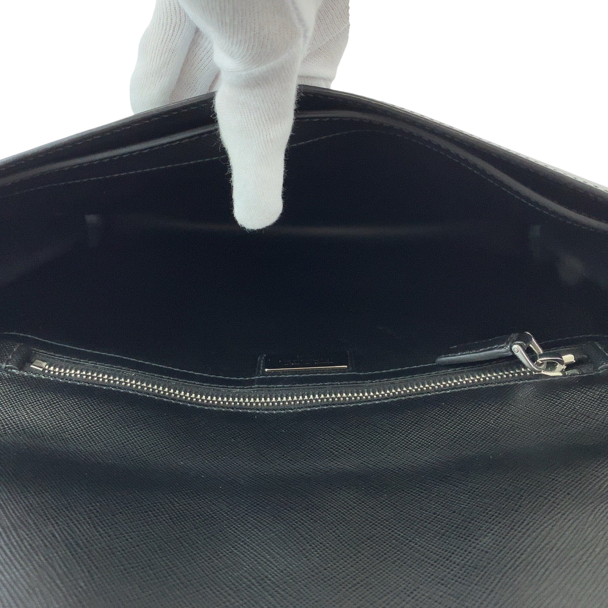 PRADA Clutch bag VR089M leather Bicolor Green Black Safiano Triangle With logo