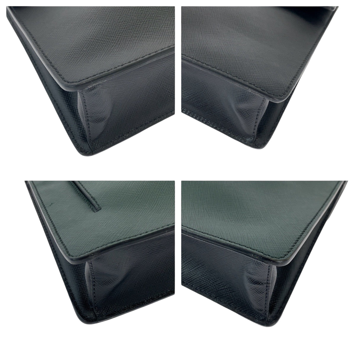 PRADA Clutch bag VR089M leather Bicolor Green Black Safiano Triangle With logo