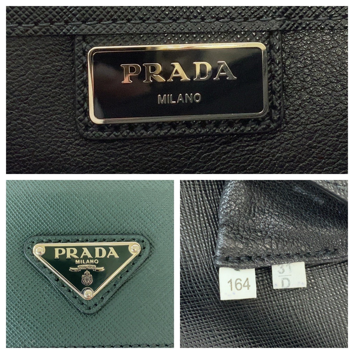PRADA Clutch bag VR089M leather Bicolor Green Black Safiano Triangle With logo