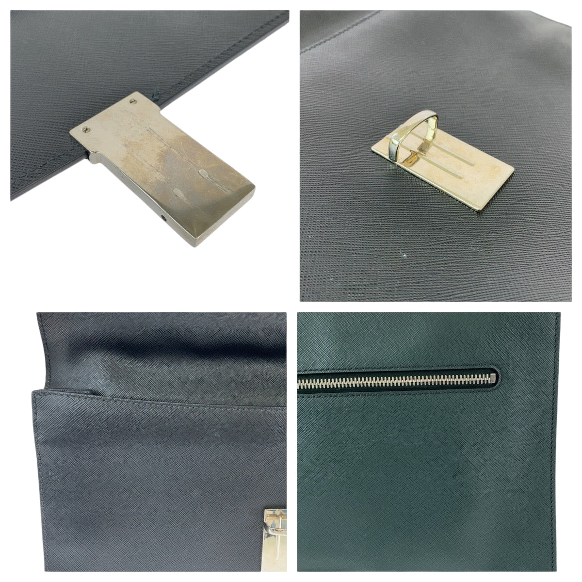 PRADA Clutch bag VR089M leather Bicolor Green Black Safiano Triangle With logo