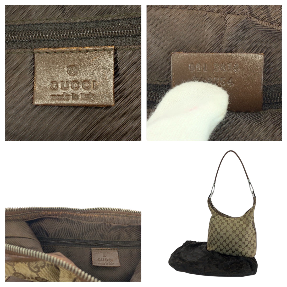 GUCCI Shoulder Bag 001 3814 GG canvas Beige Brown SilverMetal