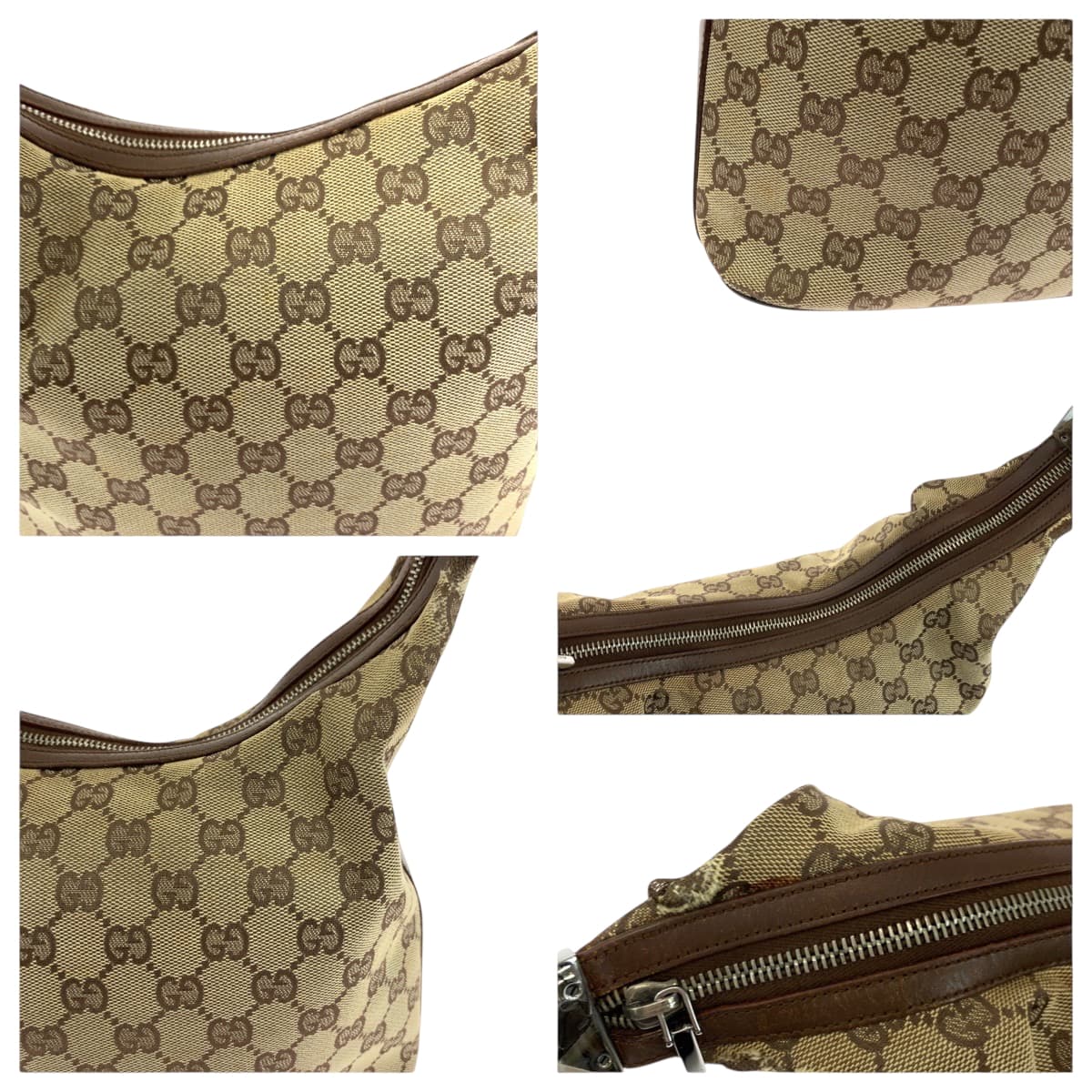 GUCCI Shoulder Bag 001 3814 GG canvas Beige Brown SilverMetal