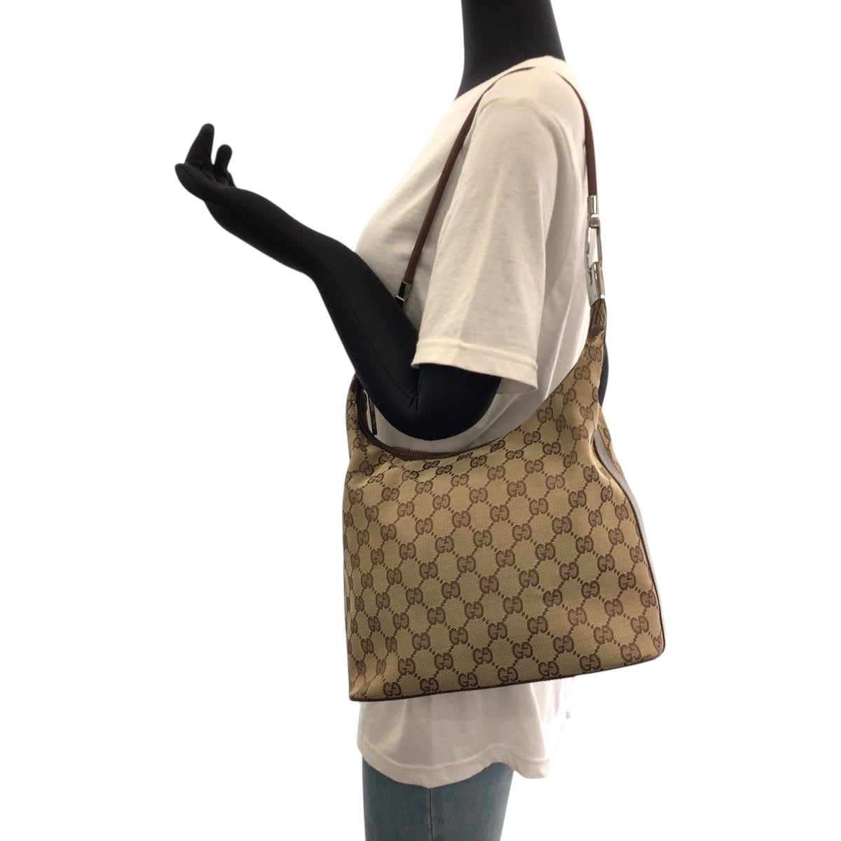 GUCCI Shoulder Bag 001 3814 GG canvas Beige Brown SilverMetal