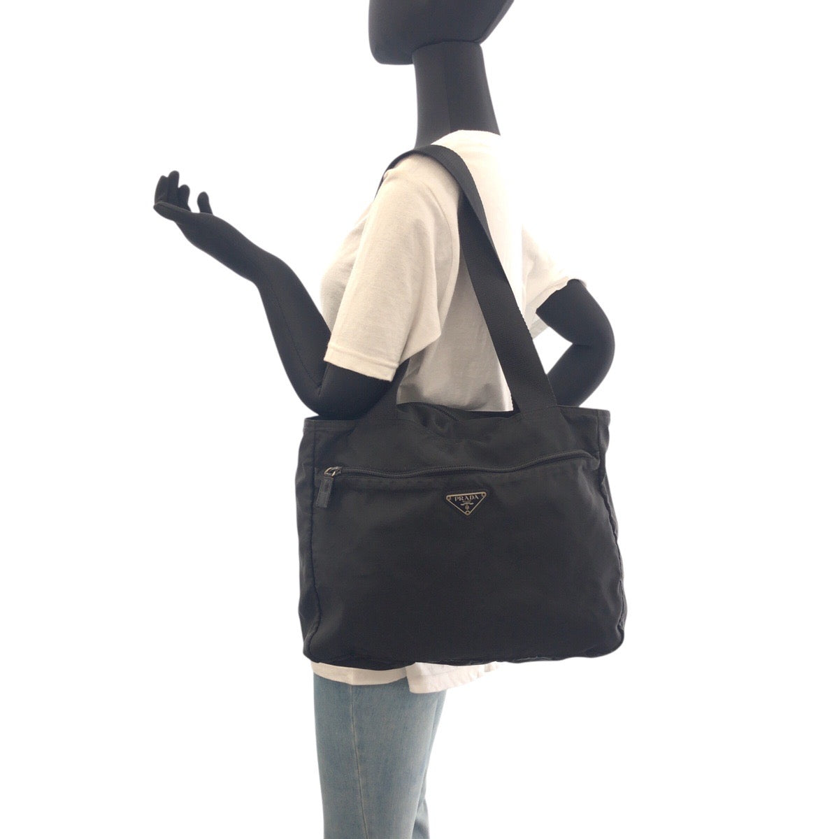PRADA Shoulder Bag Nylon Black SilverMetal Test Triangle With logo