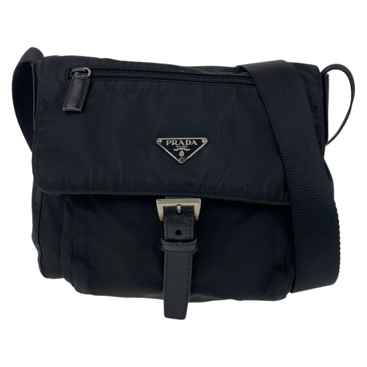 PRADA Shoulder Bag Nylon Black SilverMetal Test Triangle With logo