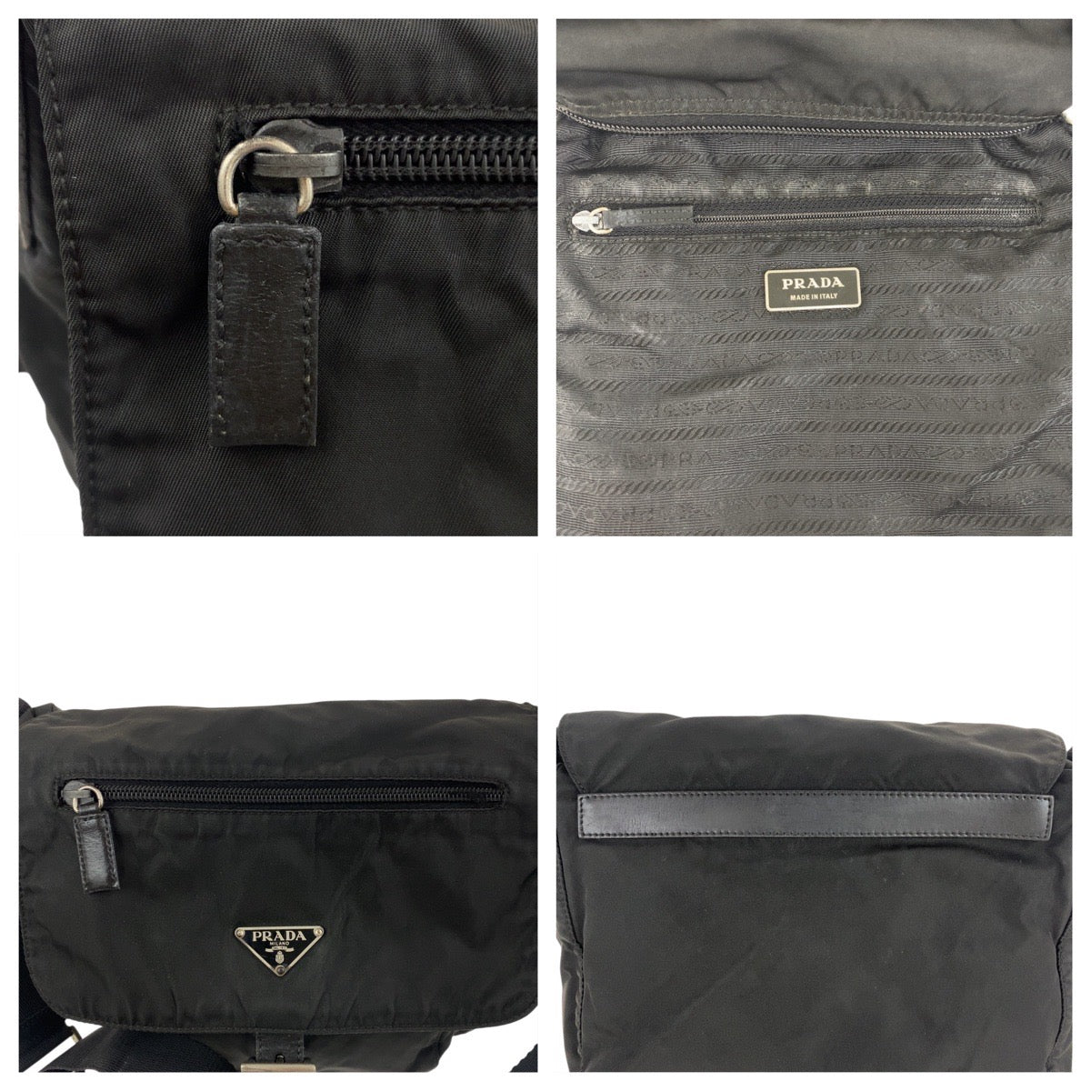 PRADA Shoulder Bag Nylon Black SilverMetal Test Triangle With logo