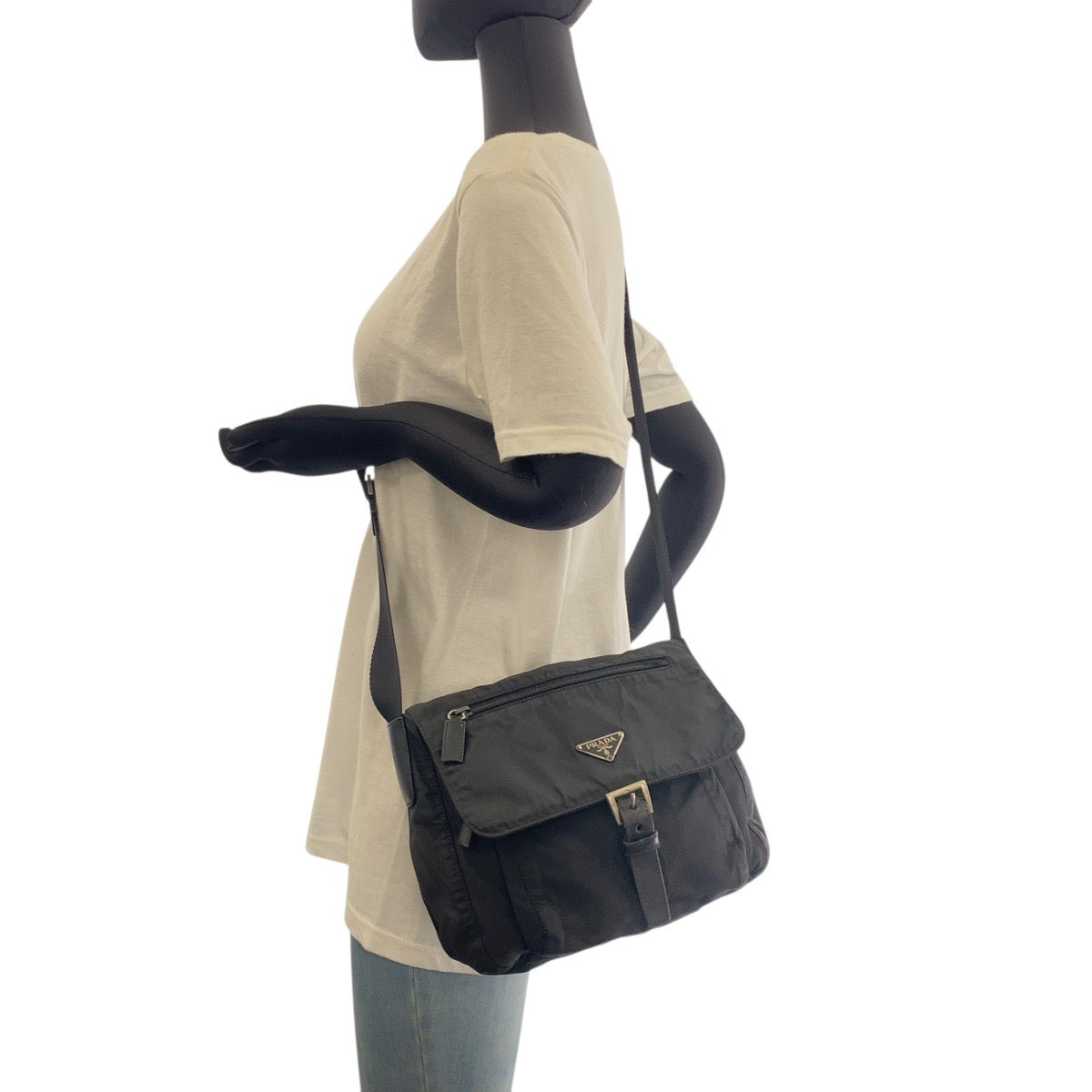PRADA Shoulder Bag Nylon Black SilverMetal Test Triangle With logo