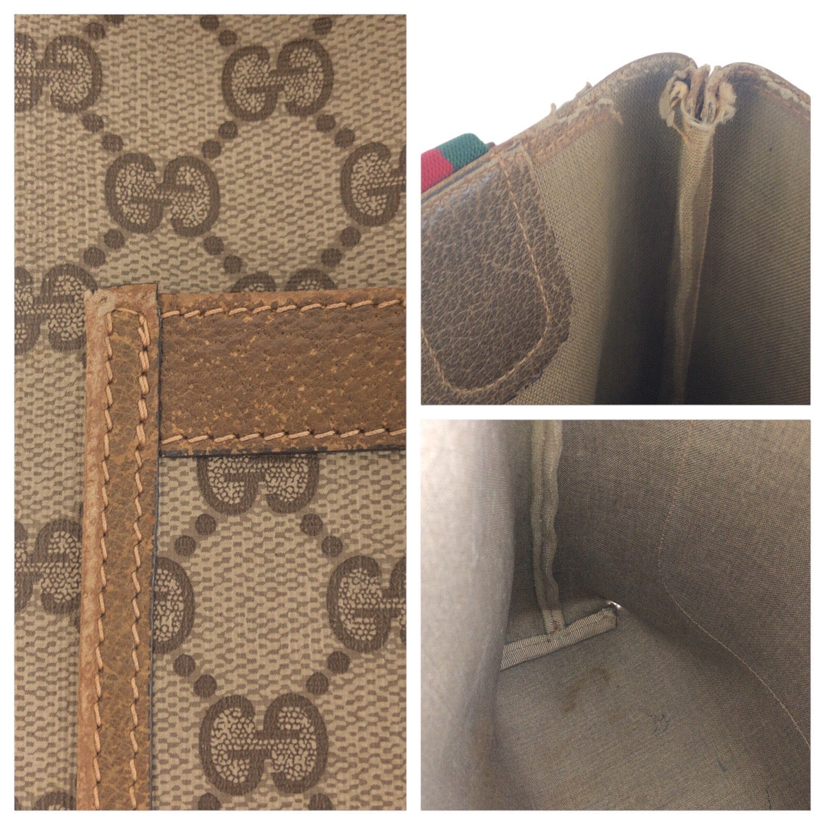 GUCCI Tote Bag 50205 GG Supreme Canvas Beige brown Old Gucci Shelly Line