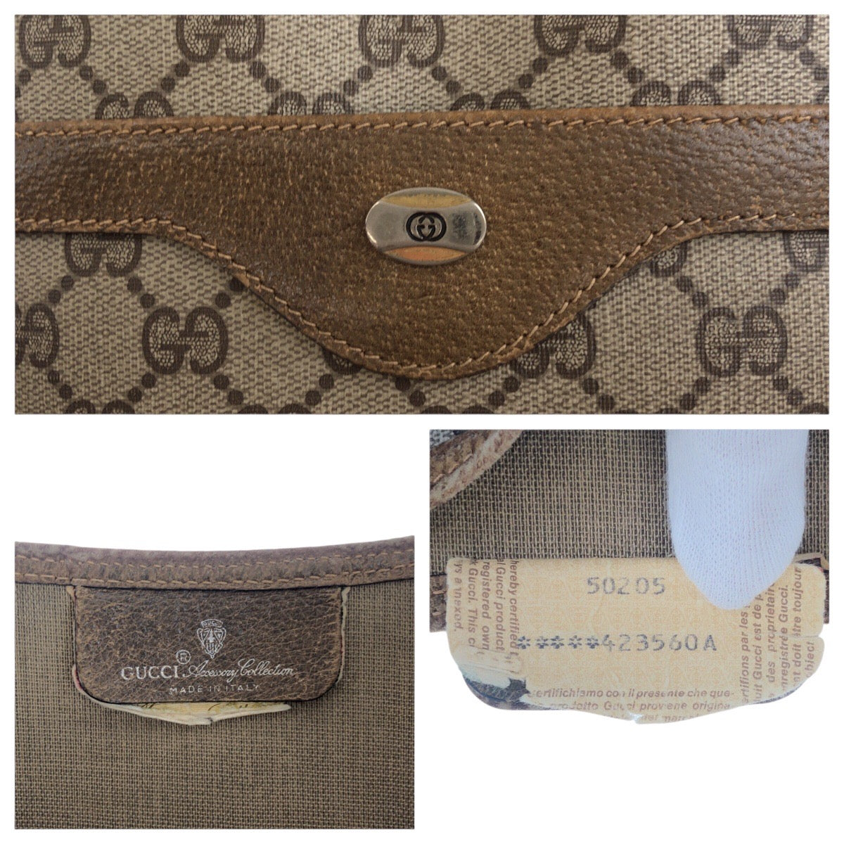 GUCCI Tote Bag 50205 GG Supreme Canvas Beige brown Old Gucci Shelly Line