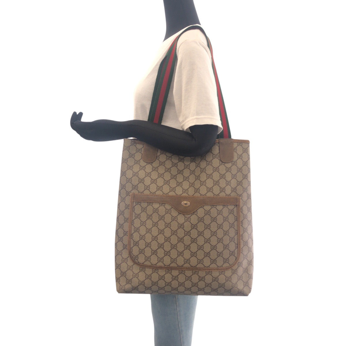 GUCCI Tote Bag 50205 GG Supreme Canvas Beige brown Old Gucci Shelly Line