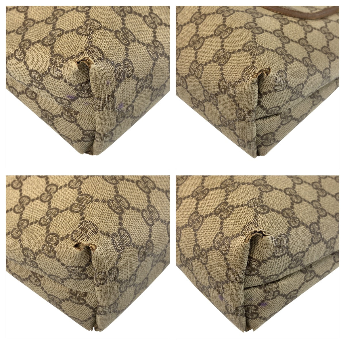 GUCCI Tote Bag 39 02 003 GG Supreme Canvas Beige Brown Gold Metal Sherry Line Old Gucci