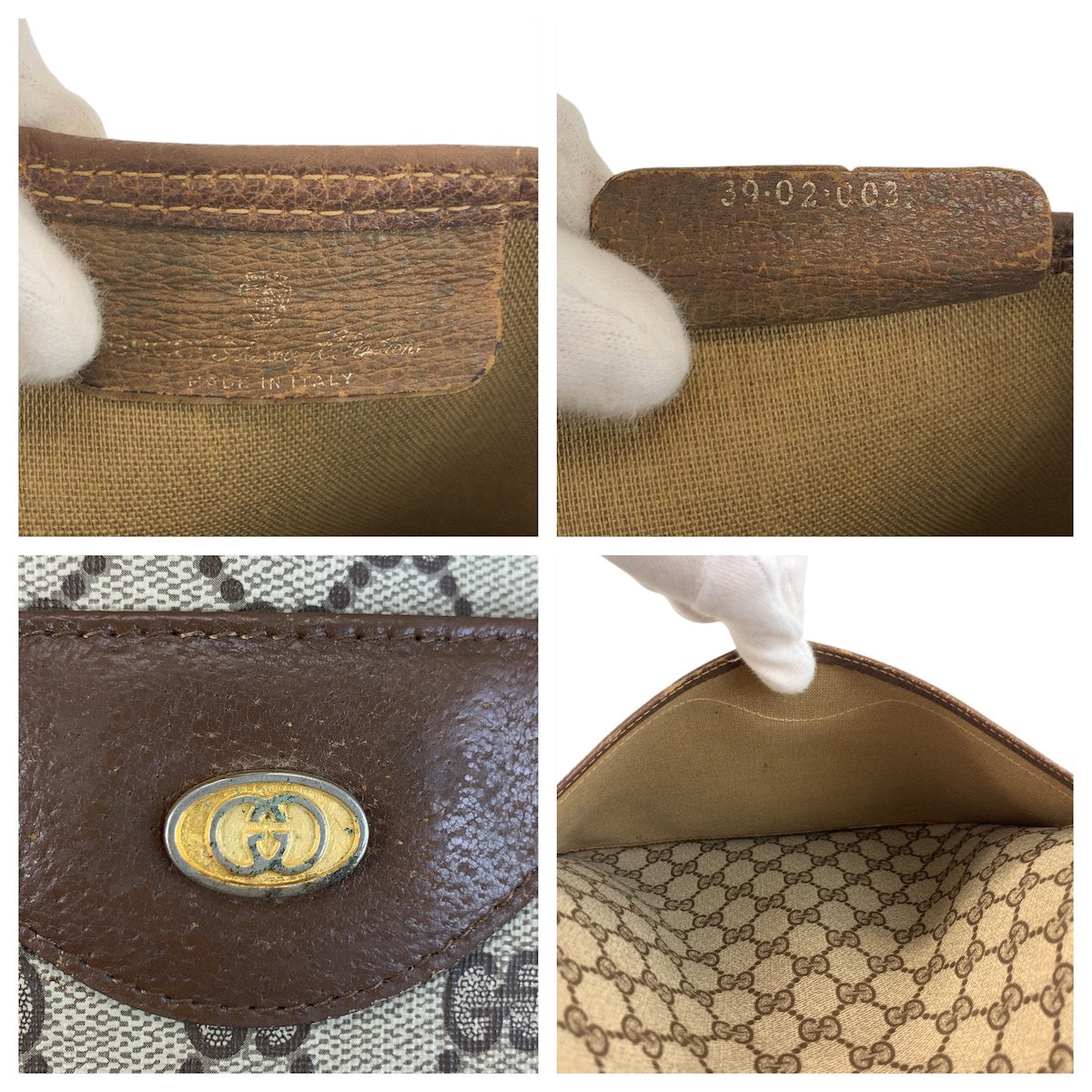 GUCCI Tote Bag 39 02 003 GG Supreme Canvas Beige Brown Gold Metal Sherry Line Old Gucci