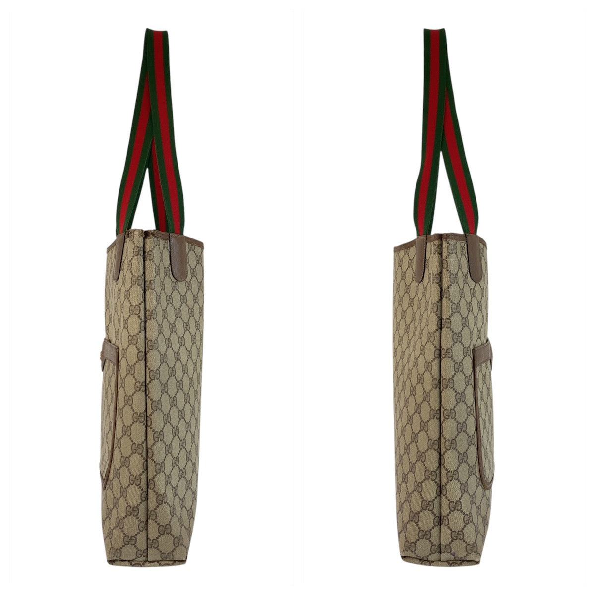 GUCCI Tote Bag 39 02 003 GG Supreme Canvas Beige Brown Gold Metal Sherry Line Old Gucci