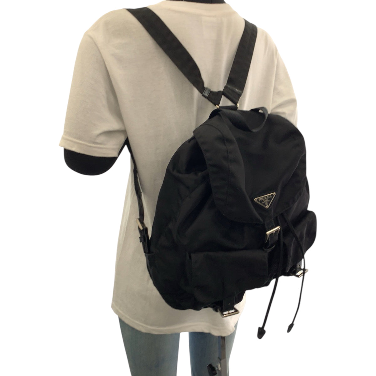 PRADA Backpack Nylon Black SilverMetal Test Triangle With logo