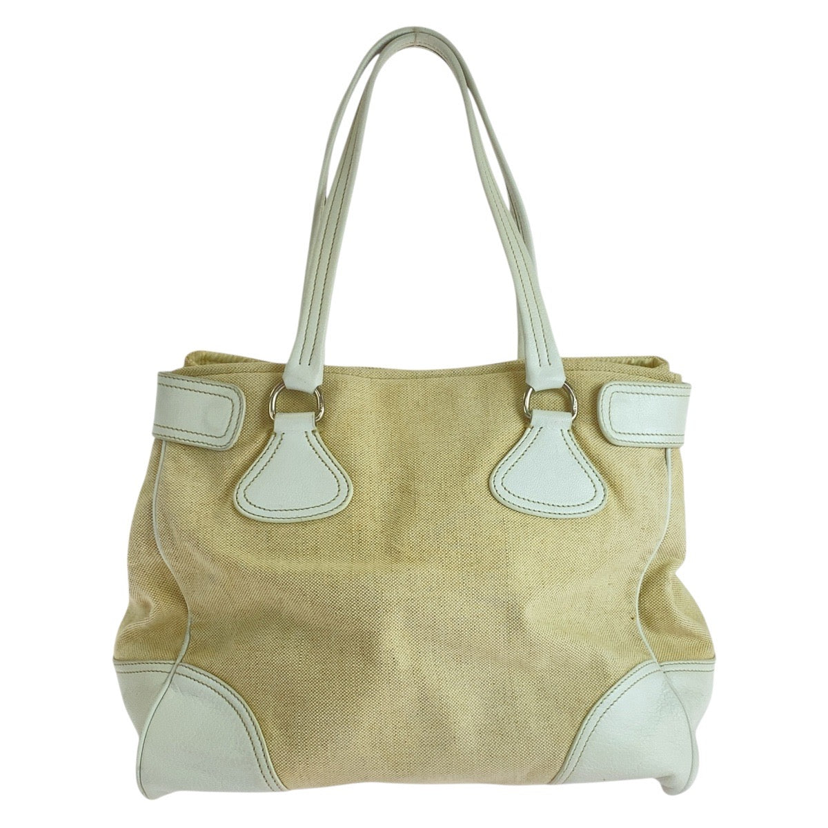 PRADA Tote Bag canvas White Ivory Triangle With logo