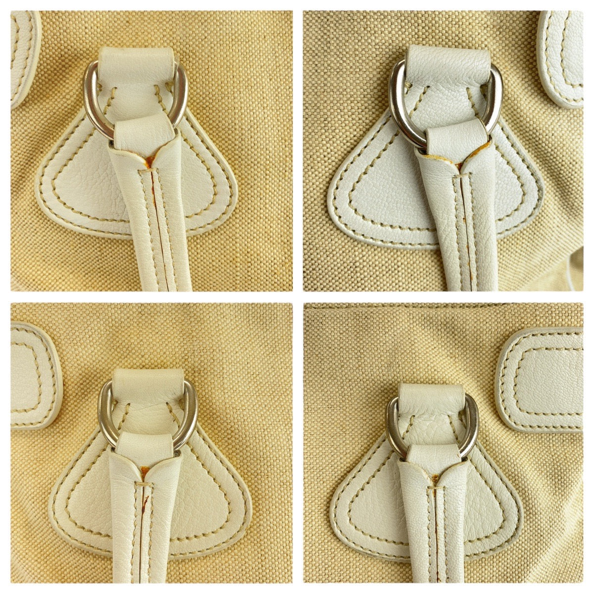 PRADA Tote Bag canvas White Ivory Triangle With logo