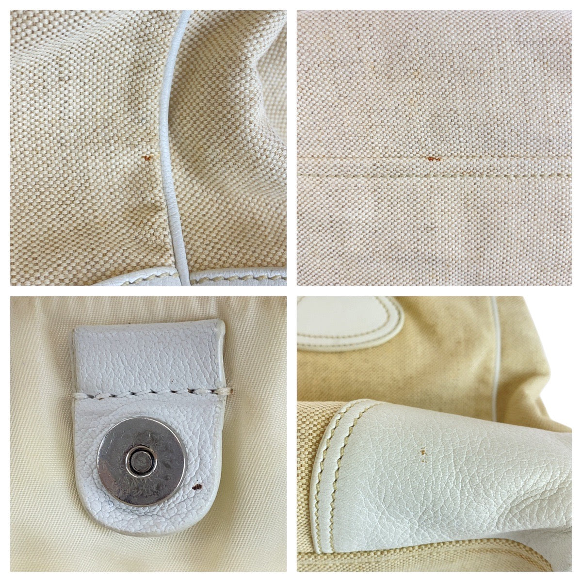 PRADA Tote Bag canvas White Ivory Triangle With logo