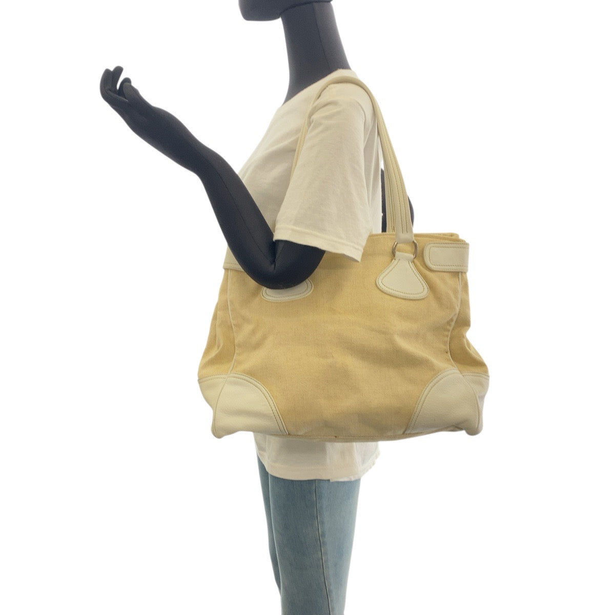 PRADA Tote Bag canvas White Ivory Triangle With logo