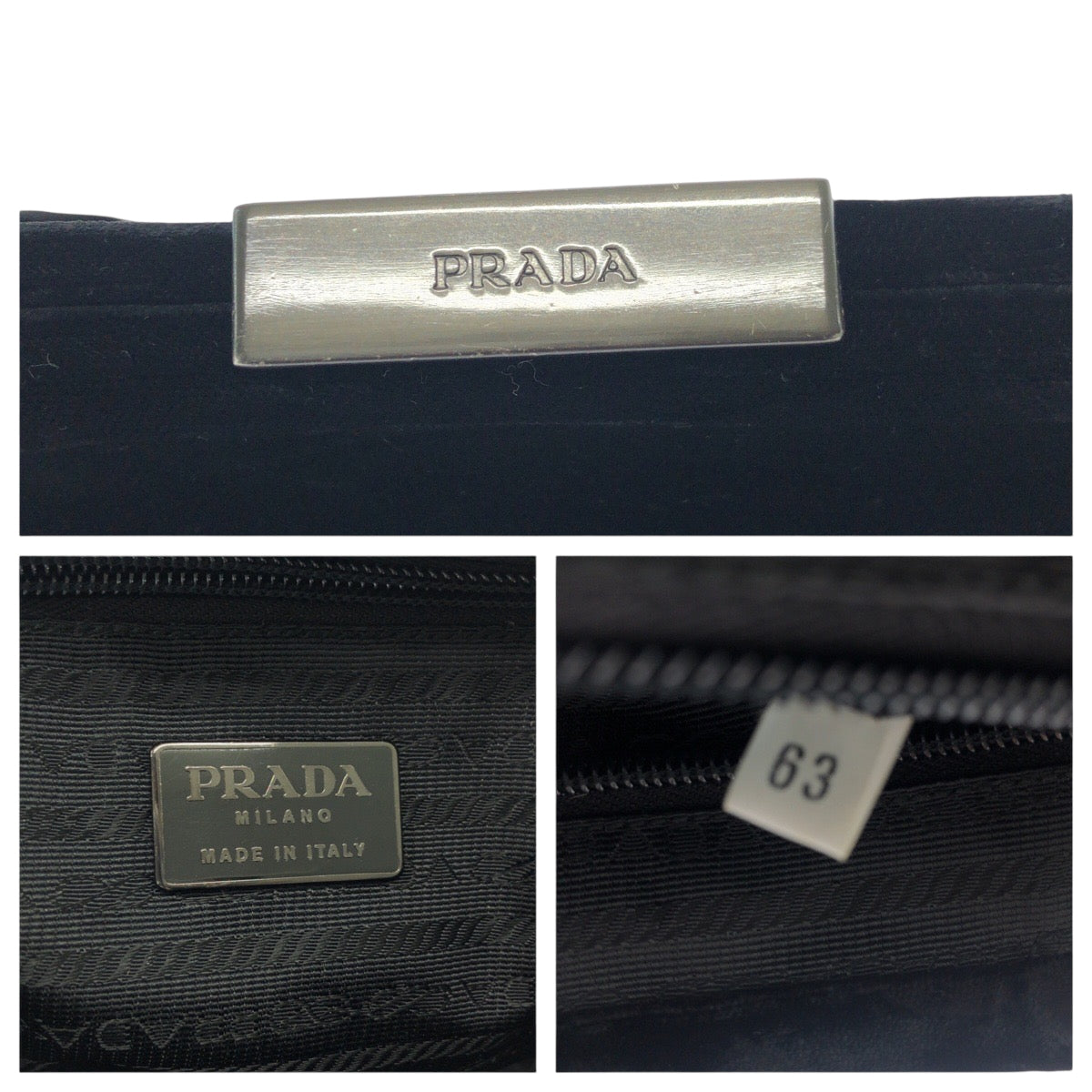PRADA Tote Bag Velor Black Silver Metal Velor