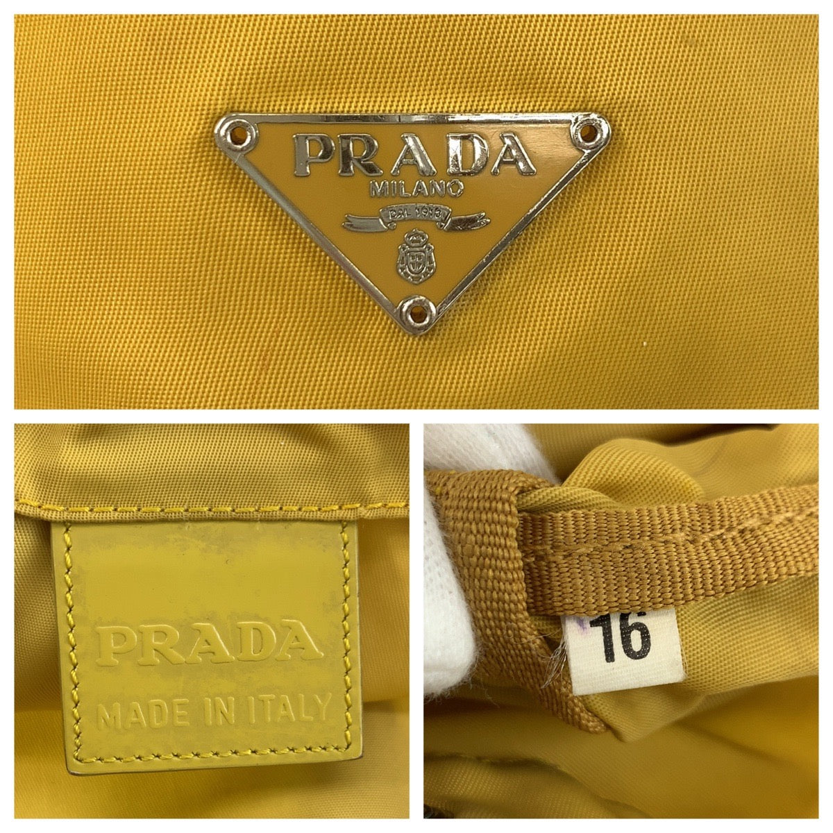 PRADA Pouch Nylon Yellow SilverMetal Test Triangle With logo